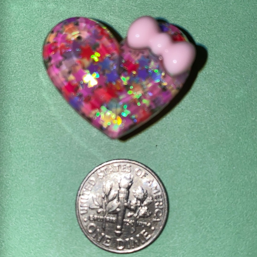 (10 for $15) Multicolor Sparkly Heart w/ Pink Bow Acrylic Croc Shoe Charms